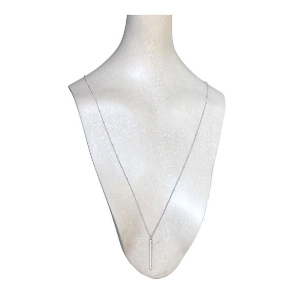 Classic Timeless Silver Plated Small Beads Cubic Zirconia Bar Pendant Necklace - Picture 2 of 15